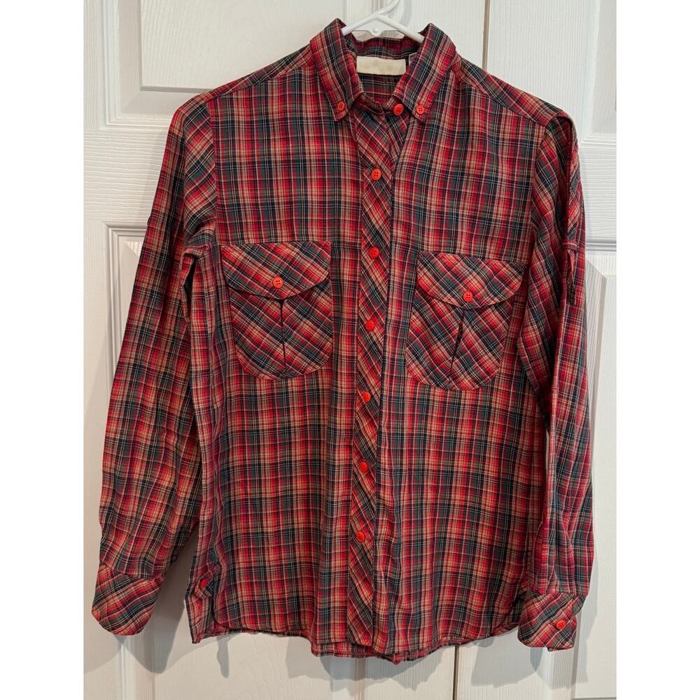 Vintage California Trends Red Plaid Button Down Shirt Womens MEDIUM 90s Western